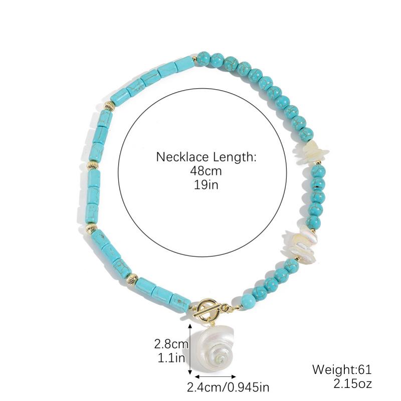 Turquoise Stone Beaded Necklace With Water Drop Pendant Blue Green Beads Layered Look Daily Jewelry For Women Casual Commuter Style 41-50 Cm