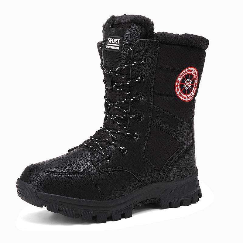 

2025 внешняя торговля новые мужские и женские большие размеры 42 зимние снежные ботинки уличные высокие плюшевые теплые хлопковые ботинки на шнуровке женские ботинки 42 чёрный