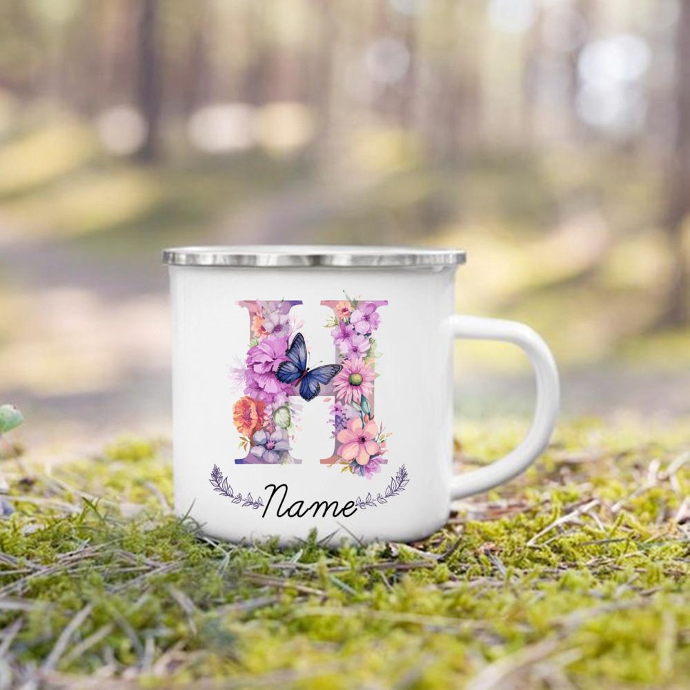Personalisierte Tasse Floraler Initialen Name Tasse Individuelle Kaffee Heißschokolade Tassen Hochzeit Geburtstag Muttertag Weihnachten Geschenke für Sie