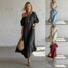 Women Off Shoulder Maxi Dress Casual Lantern Sleeve Solid Color Loose Fit Resort Wear