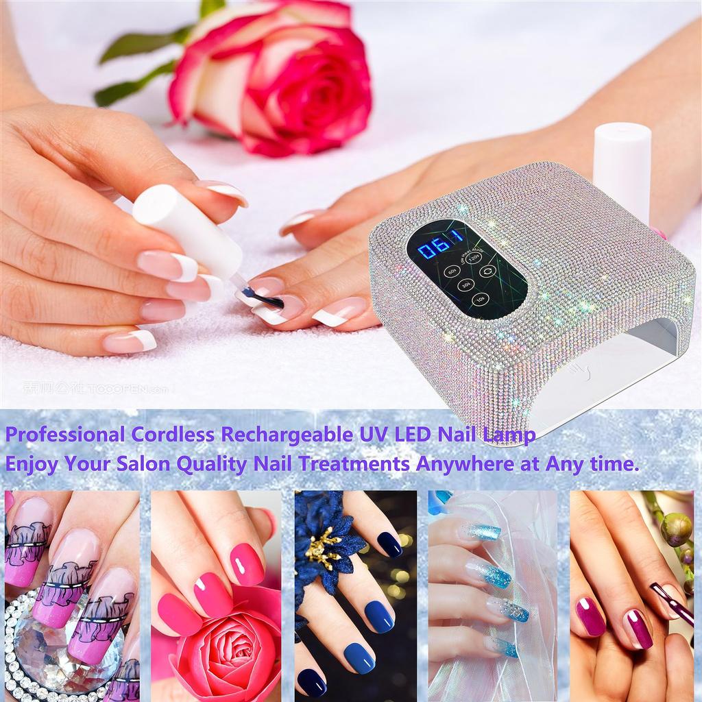 Rechargeable UV LED Nail Lamp 72W Wireless Nail Dryer with Crystals Professional UV Cabin for Gel Nails Dryer Manicure Lamp