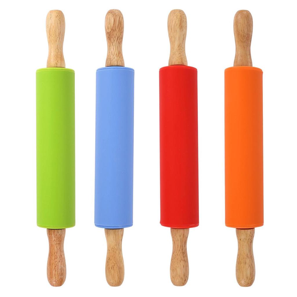 Food Grade Silicone Rolling Pin with Solid Wood Handle - Non-Stick, Heat-Resistant Baking Tool