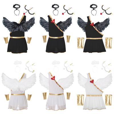 S-3XL Fantasia Completa de Cupido para Homem 6 Peças: Macacão de Dia dos Namorados com Mangas Removíveis, Asas de Anjo com Penas, Adereço de Cabeça e Conjunto de Flecha de Coração