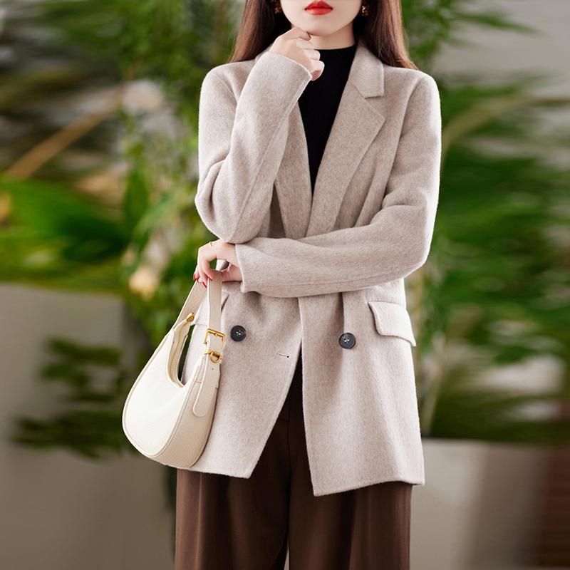 Cashmere Women Coat TIDENOVEL Autumn Wool Long Coat Handmade Pea Coat Winter Warm Wool Jacket Overcoat
