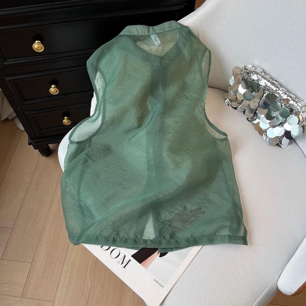 Green vest women's summer 2025 new model niche outdoor sleeveless jacquard shirt top