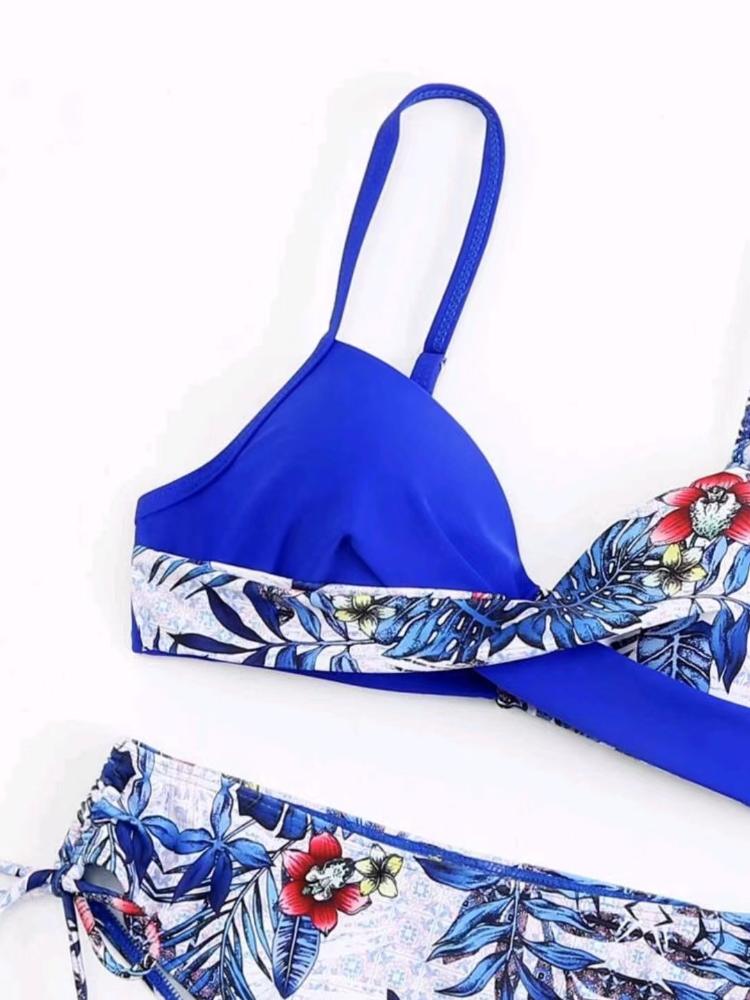 Printed Multicolor Drawstring Backless Swimsuit Beach Gathered Sexy Split Steel Bracket Hard Bag Bikini Set Girl