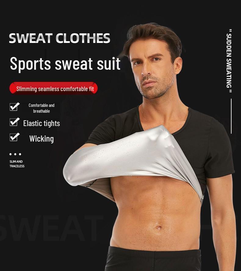 Camiseta de Fitness de Cuello Redondo para Hombre, Moldeador Corporal que Aumenta la Sudoración, Control de Abdomen