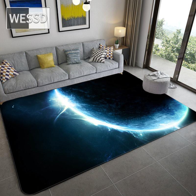 3D Blue Star Sky Carpet For Bed Room Soft Flannel Bedside Mat Space Carpet Rug Bedroom Non-slip Hallway Rugs Mat Washable