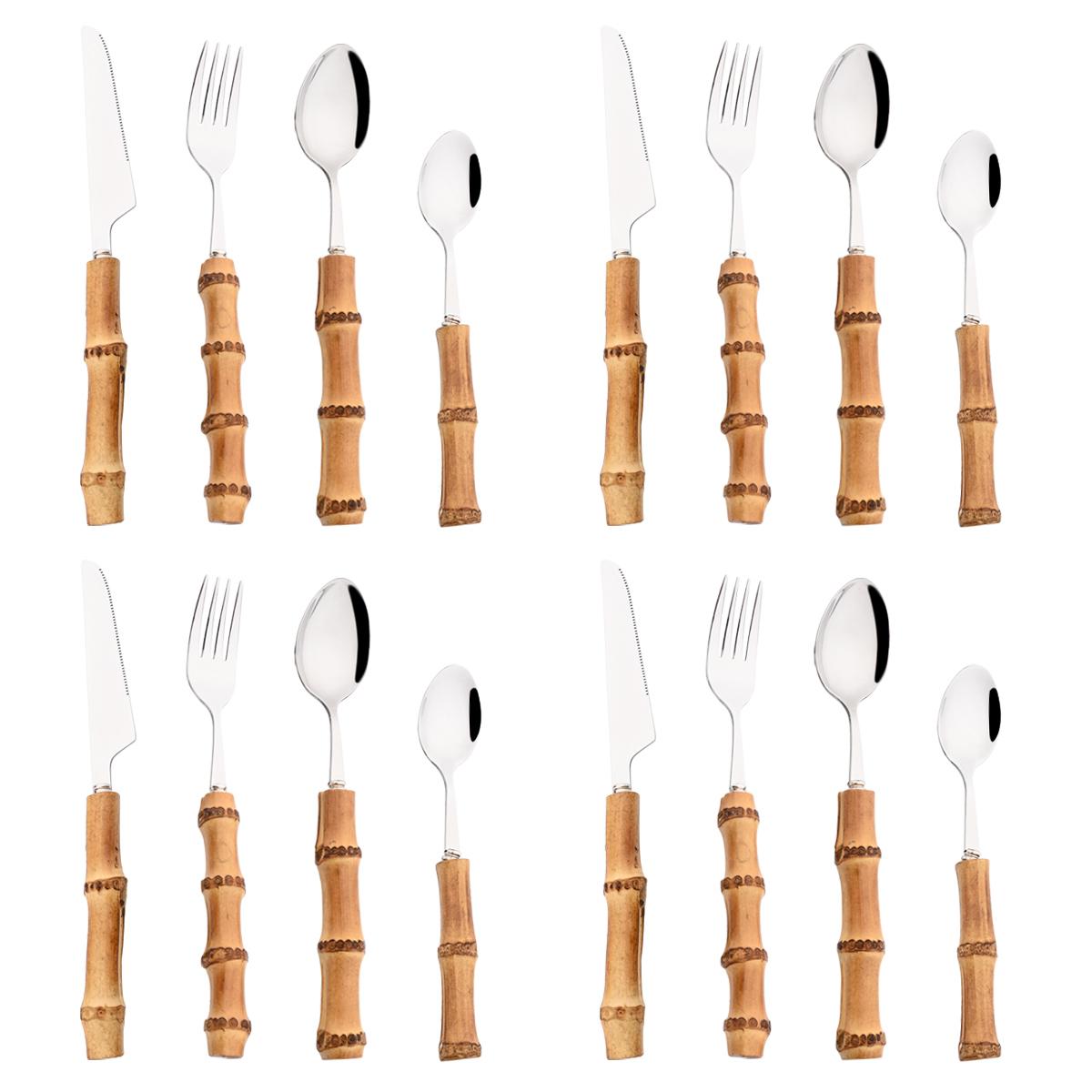 

16/24 шт. бамбуковая посуда, набор столовых приборов, посуда из нержавеющей стали, нож для стейка, вилка, чайная ложка, посуда, кухонная посуда в западном стиле, столовое серебро 16Pcs серебряный