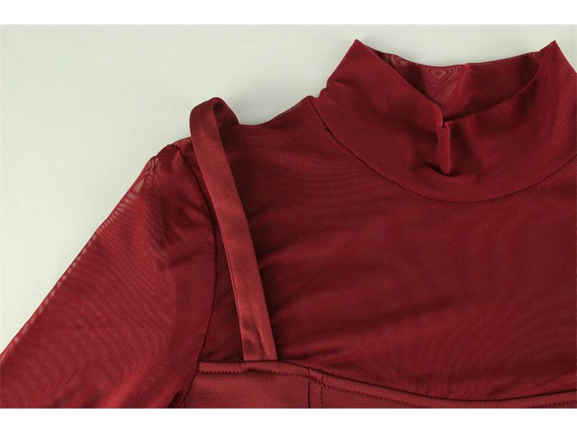 European & American Women's Mesh Spliced Long Sleeve Slimming Dress