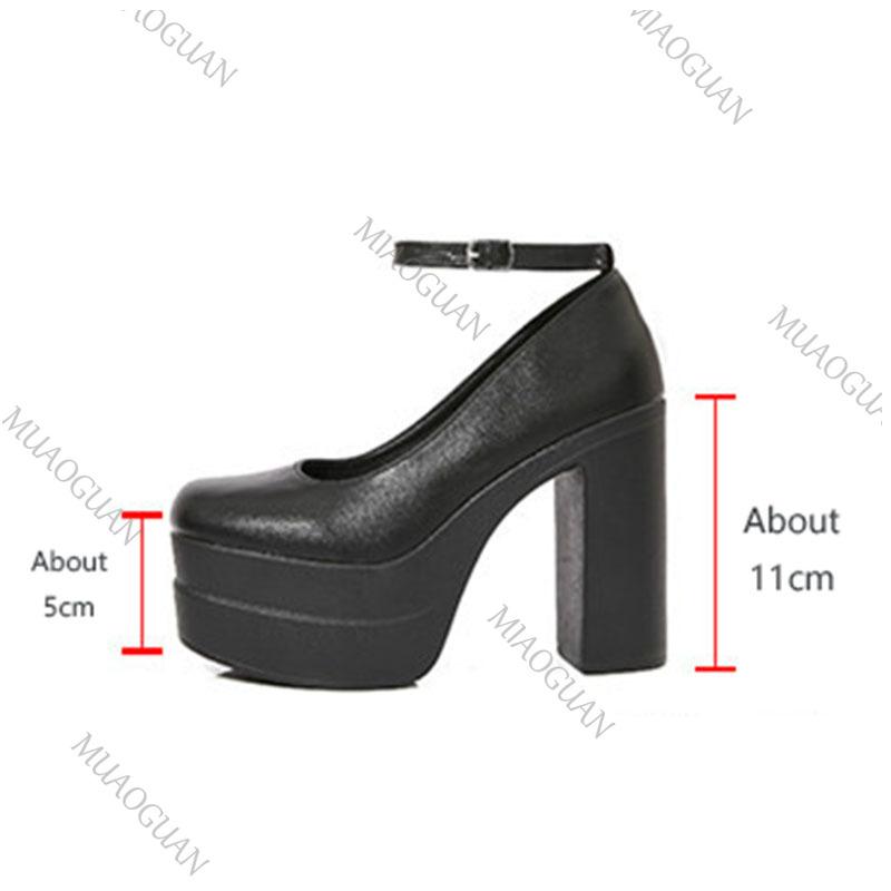 Fashion Sexy Thick-soled Single Shoes Women's 11CM High Heels Ankle Buckle Black Spring Autumn Women's Platform Heels Pumps for Women