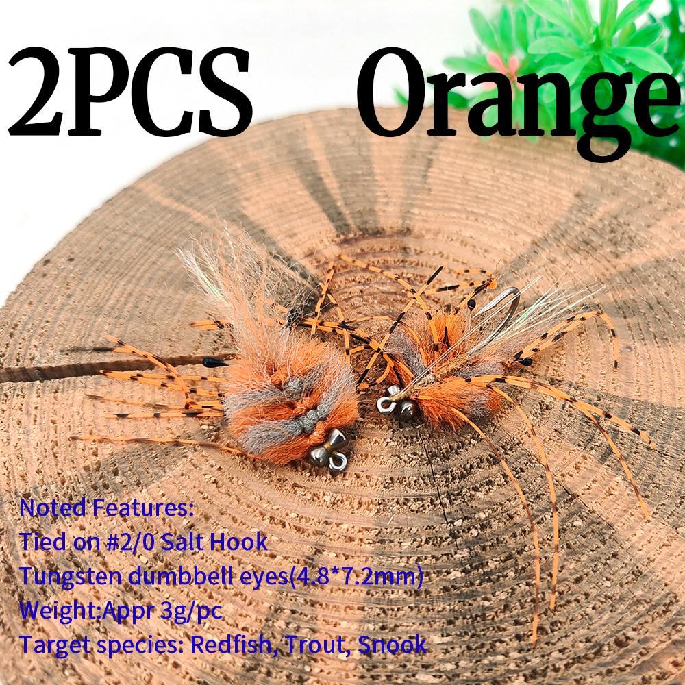 1PC/2PCS Weighted Saltwater Fishing Lure EP Crab Fly for Redfish, Striped Bass, Trout, Snook - Tungsten Eyes, UV Resin