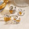 Vintage Gold Silver Color Flower Leaf Rings for Women Stainless Steel Irregular Chain Heart-Shaped Starfish Rings Jewelry Gifts