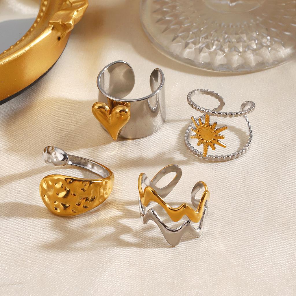 Vintage Gold Silver Color Flower Leaf Rings for Women Stainless Steel Irregular Chain Heart-Shaped Starfish Rings Jewelry Gifts