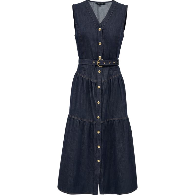 

VEROMODA 2025 Autumn Cotton High-Waist Denim A-Line Midi Dress M