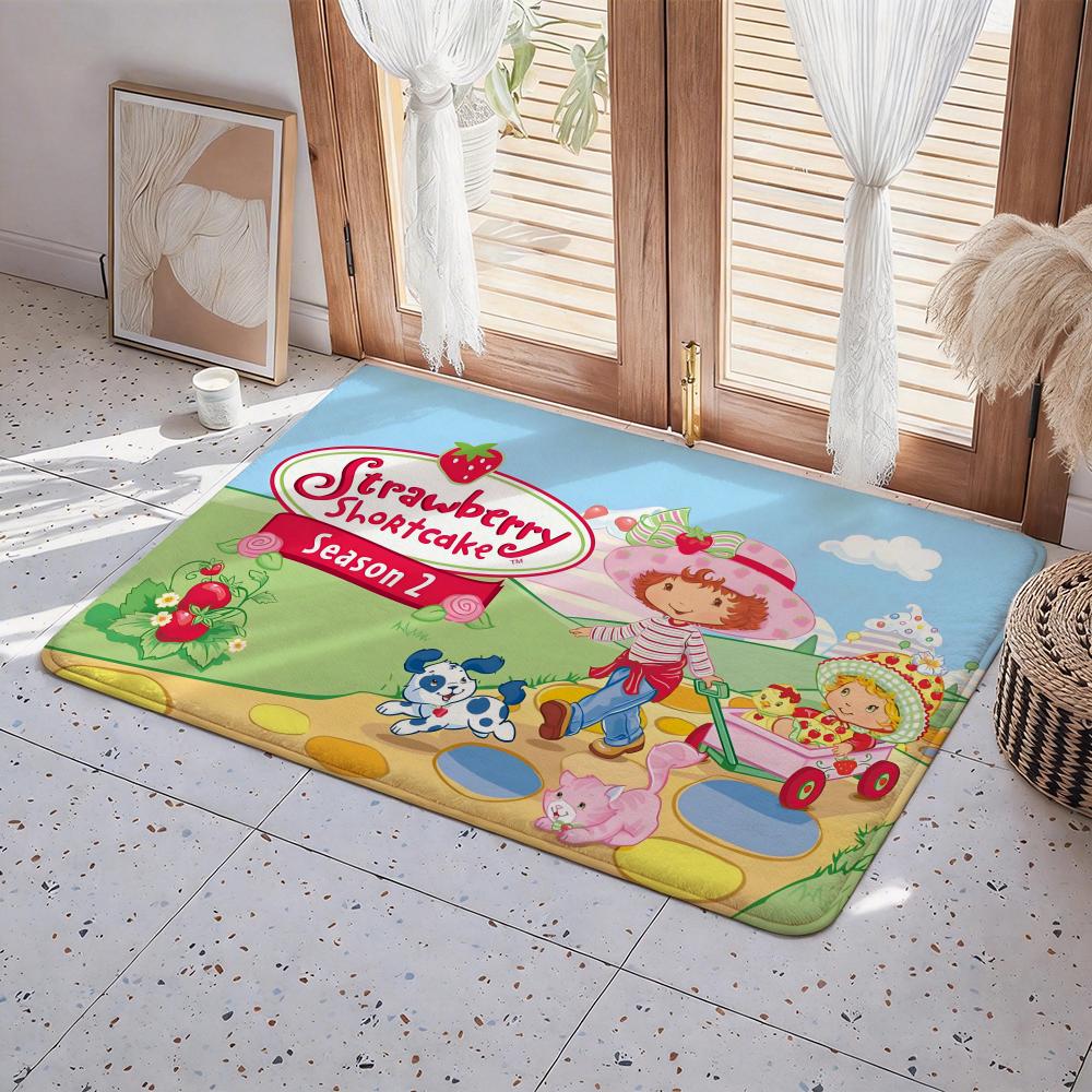 Cartoon S Strawberry Shortcake Floor Mat Eco  Flannel Doormat Non Slip Odorless Indoor Floor Rug Soft Short Plush Home Mat