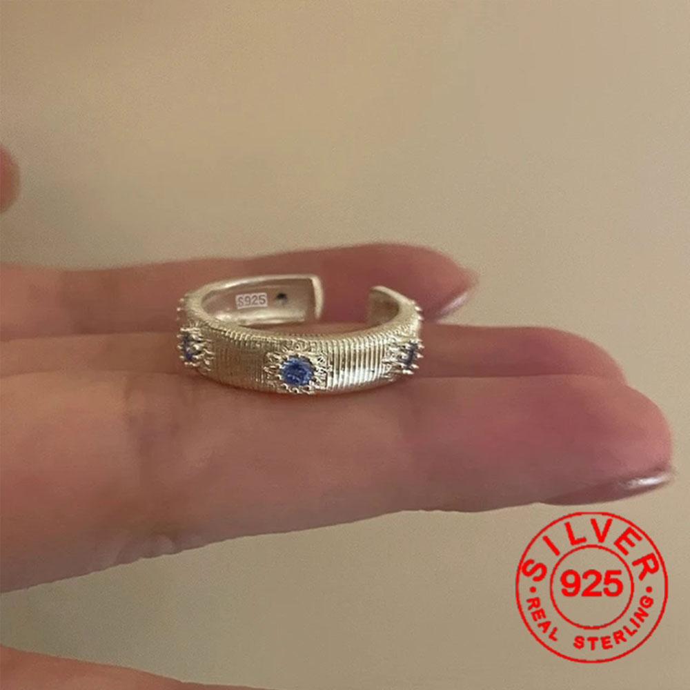 

BF CLUB Silver Color Rings for Women Simple Geometric Handmade Irregular Retro Ring Blue stone Fashion Allergy For Birthday Gift