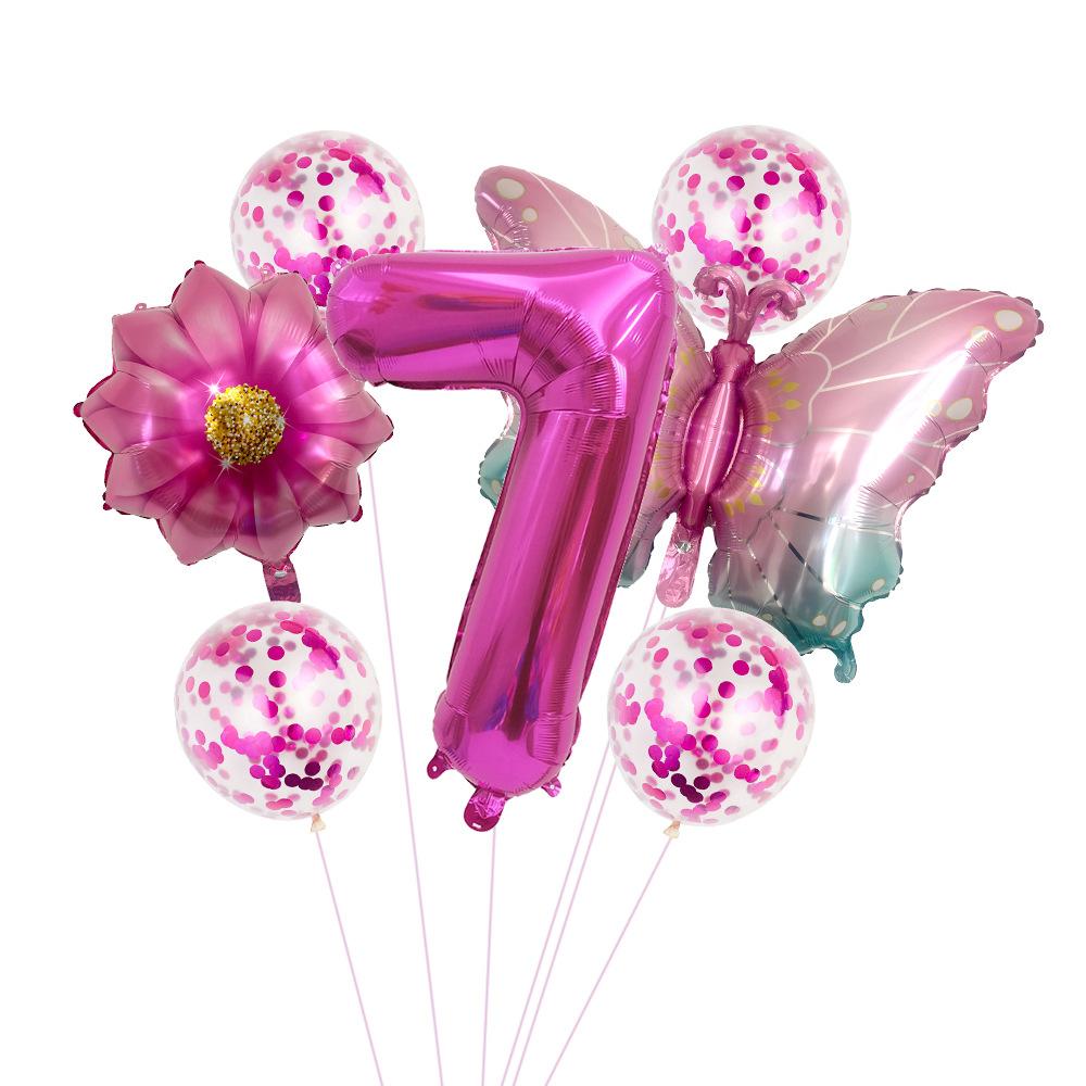 Butterfly 32 Inch Digital Flower Aluminum Film Balloon Set Baby Birthday Balloon Party Decoration Scene