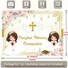 2D flat design 1 piece. Background for the first communion of a Spanish girl. Suitable for baptism and photo booth props.
