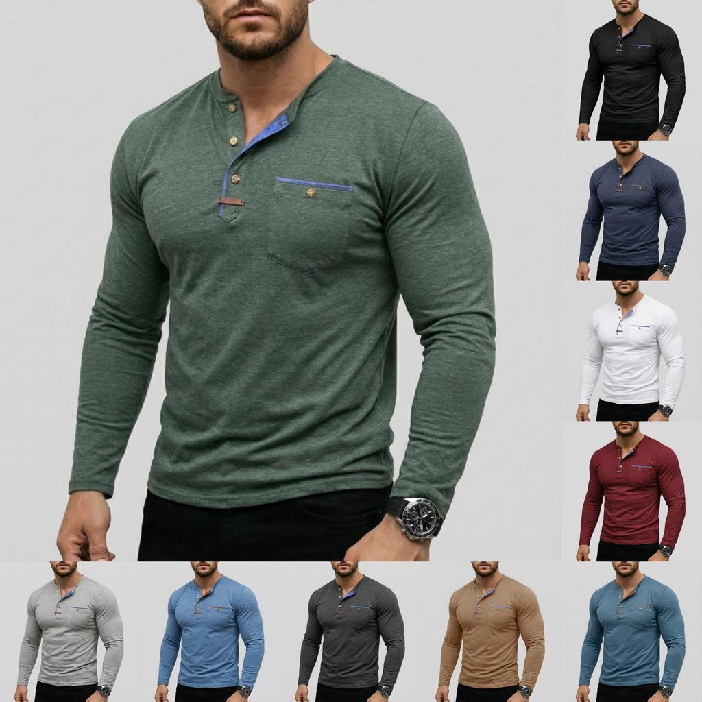 Men's casual ,color long,sleeved base layer shirt, men's button,down round,neck elastic sport top