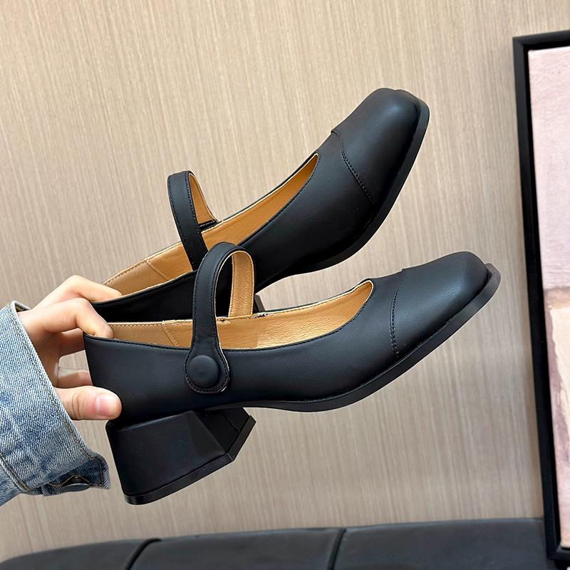 

2025 Spring New Retro Gentle Temperament Fairy Small Fragrance Shallow Fashion Single Shoes Block Heel Mary Jane Shoes Woman 35 чёрный
