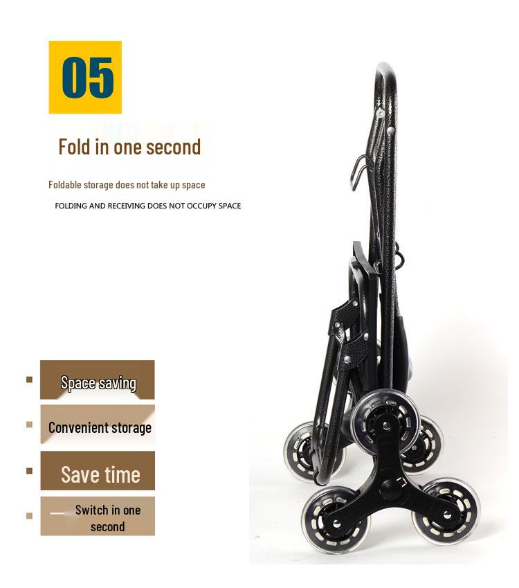 Three-Wheeled Foldable Shopping Cart with Chair, Stair-Climbing Handcart for Elderly, Ideal for Supermarket and Vegetables.