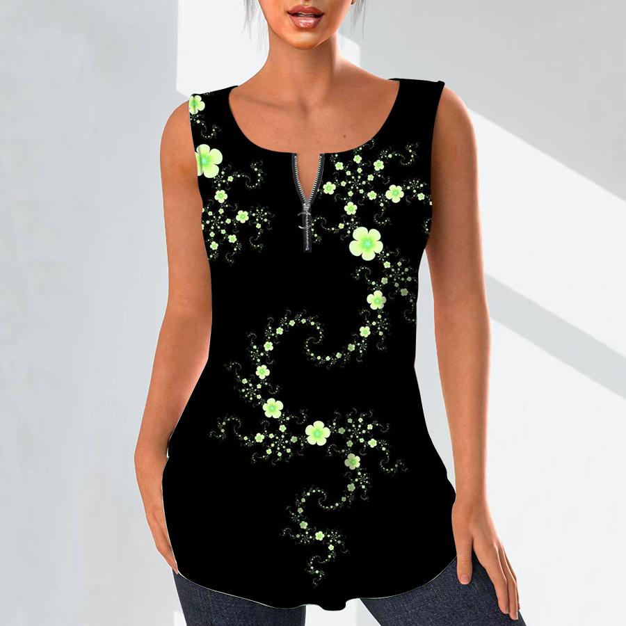 Dámská móda Košile s výstřihem do V Neformální topy Tričko Dámské 3D Modrý potisk malých květů Vesta Halenka velké velikosti bez rukávů Tílka