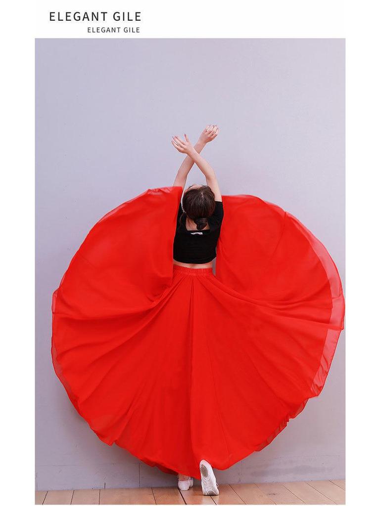 720° Chiffon Swing Skirt: High Waist, Ethnic Dance Red, Slimming Design
