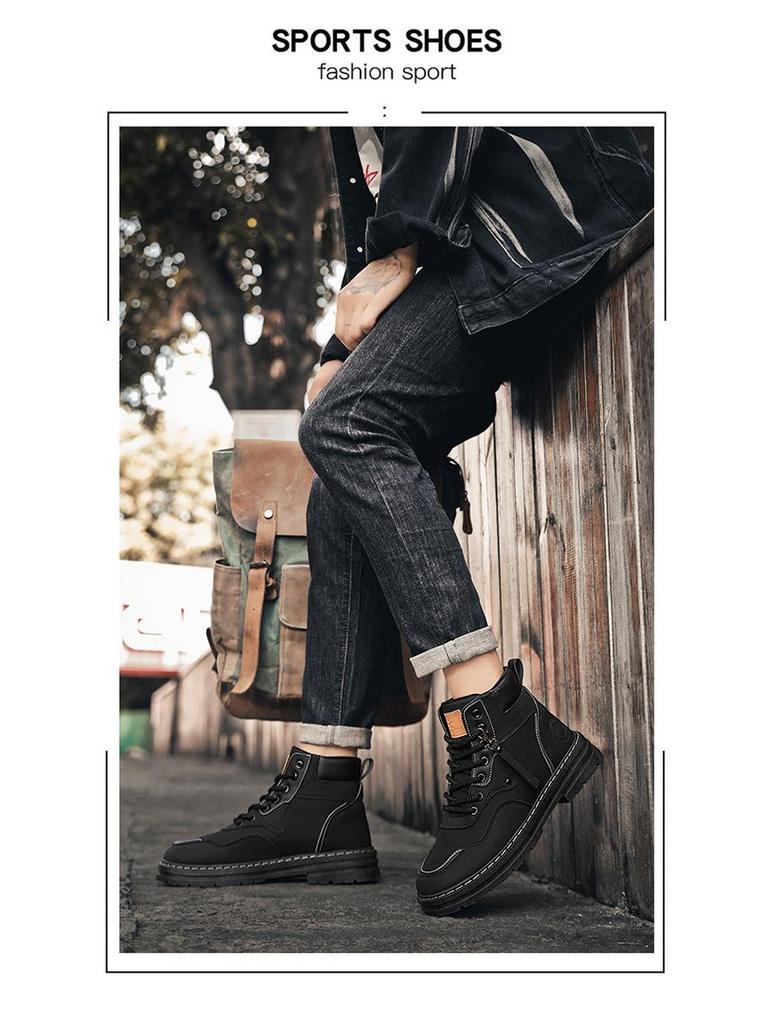 Men's Autumn British Style High-Top Yellow Martin Boots - All-Match Korean Version with Thick Soles.