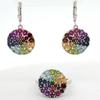 Multicolor Gemstone Ring Earrings Set 925 Sterling Silver Rhodium Plated Jewelry Set for Women