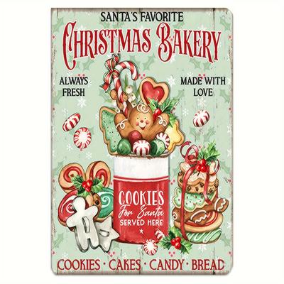 1pc Vintage Metal Tin Sign Wall Art - 7.87x11.81inch Christmas Bakery Decorative Plaque, Humorous Farmhouse Kitchen Decor
