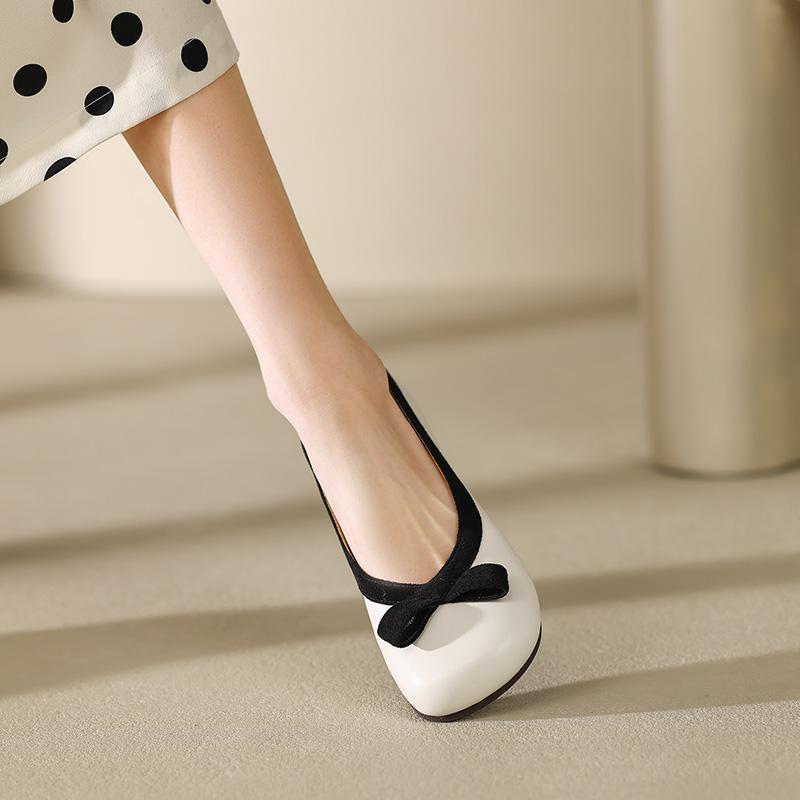 

Single shoe women s spring and autumn 2025 new bow fairy gentle Doudou shoes flat bottom square head shallow mouth pregnant women s shoes 40