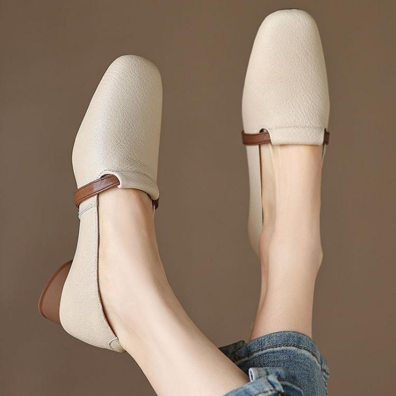 

Женские летние лоферы из белой овчины с квадратным носком, британские маленькие кожаные туфли на низком каблуке, одинарные туфли Doudou для бабушек, мягкая подошва 35