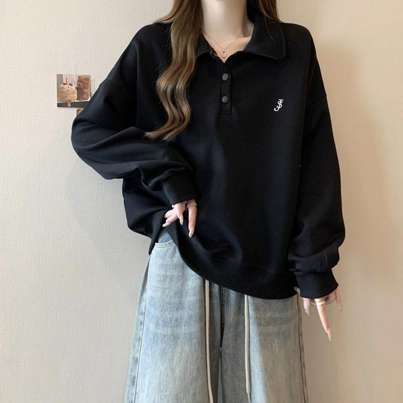 

Real shot Plo collar embroidered sweater women s season thin new loose versatile coat 2XL чёрный