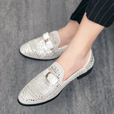 Luksusowy Projektant Męski Brokatowy Muszka Cyrkoniowy Dżentelmen Formalne Mokasyny Męskie Ślub Studniówka Powrót do Domu Buty Zapatillas Hombre