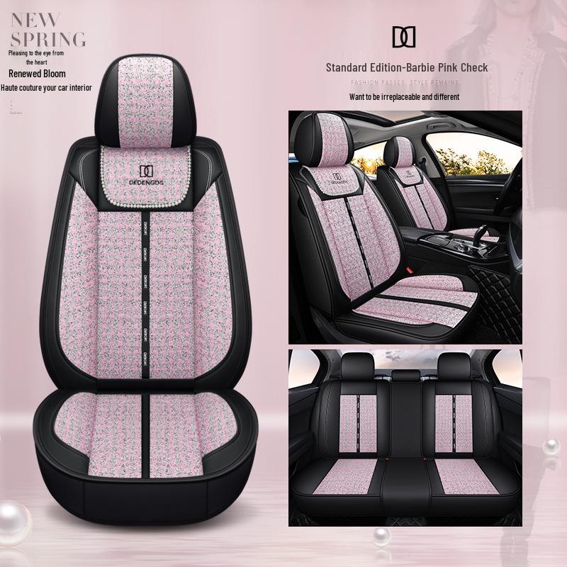 Seamless Full Coverage Linen Car Seat Cushion - Four Seasons Little Fragrant Style Cover
