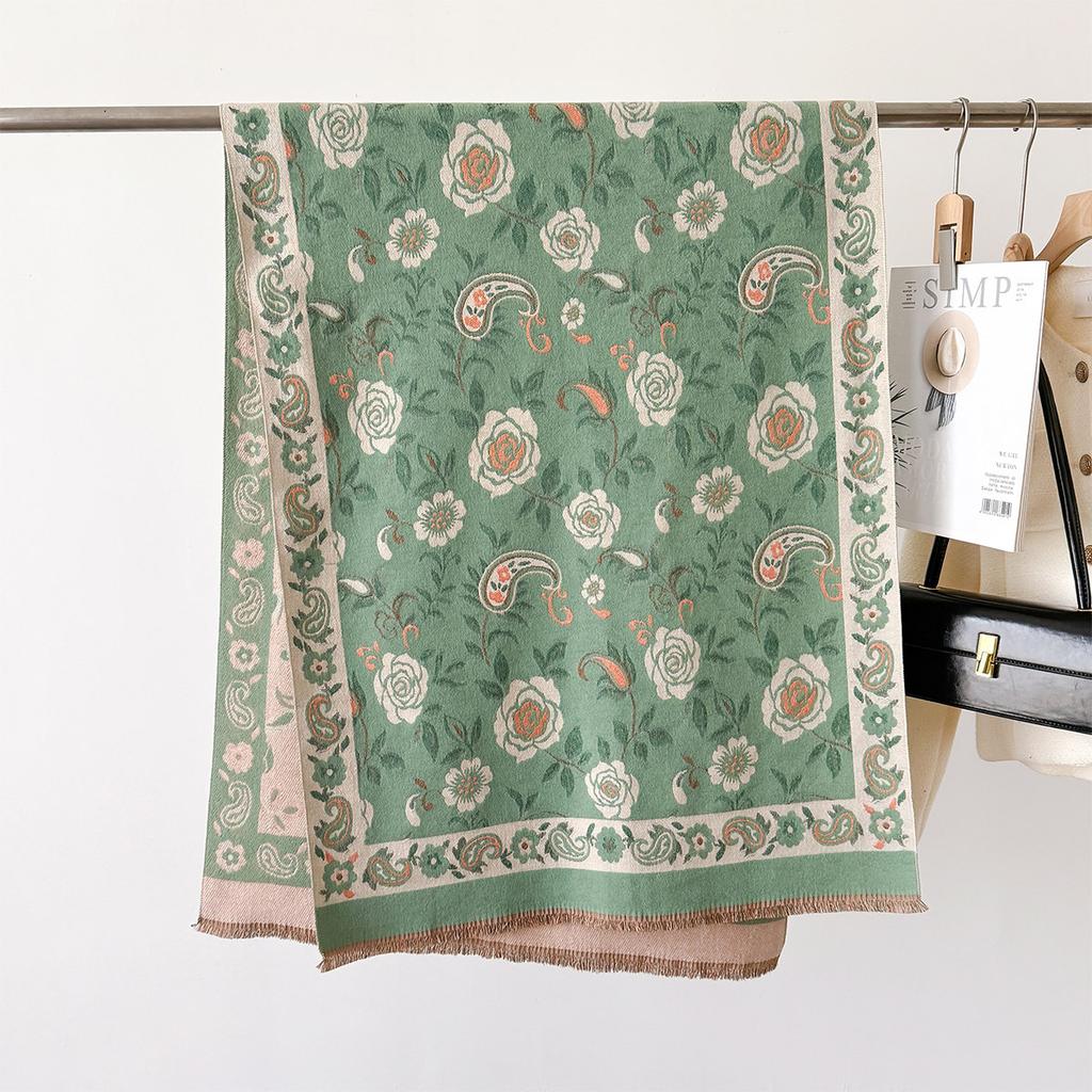 Flower Printing Cashmere Winter Scarf Women Scarves Adult Scarves for Lady Vintage Scarf Double Sided Fashion Poncho Wraps Caped