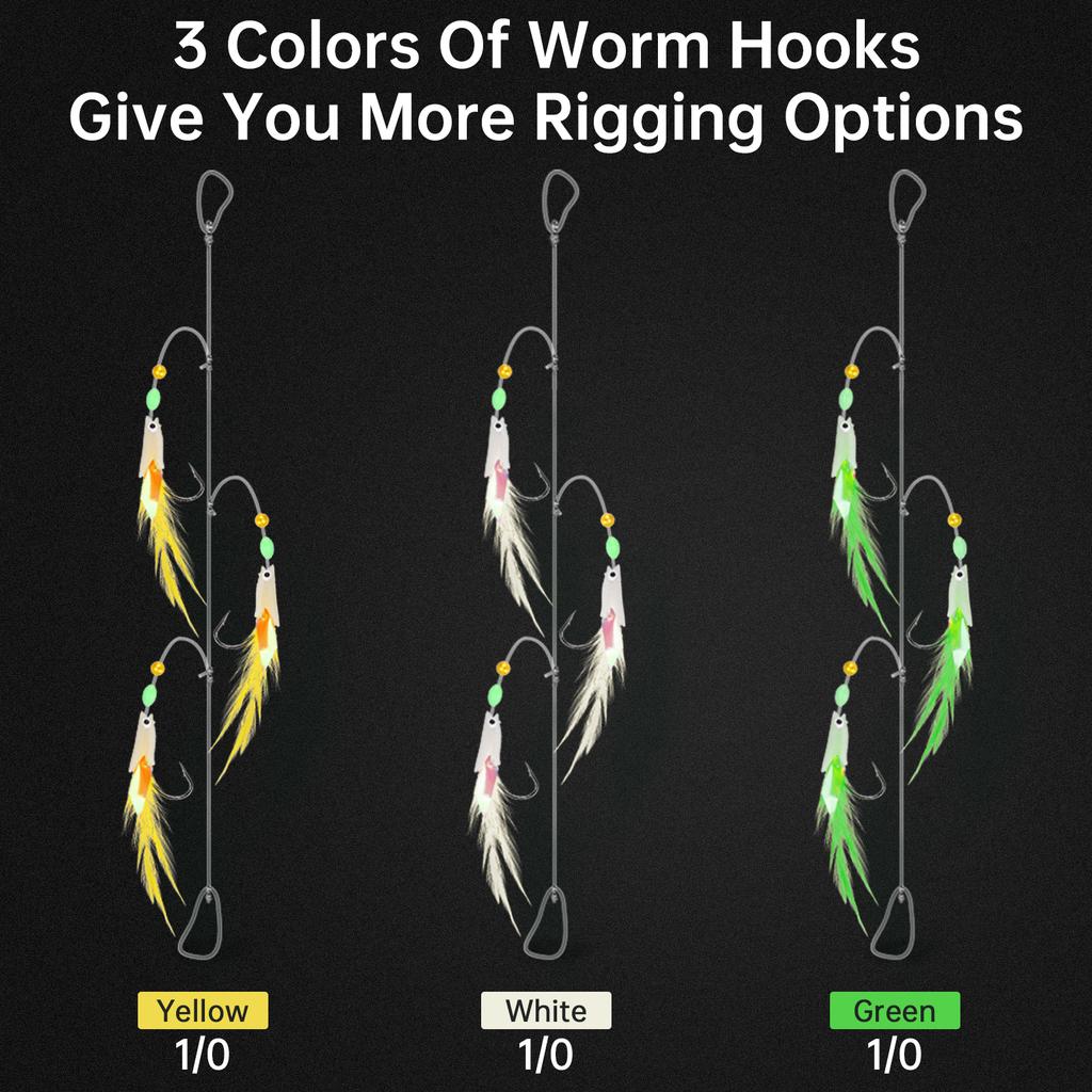3 Packs Glow In Dark Multi-Color Chicken Feather Fishing Lure Fish Head Hooks Freshwater Saltwater Trout High Visibility Attractor