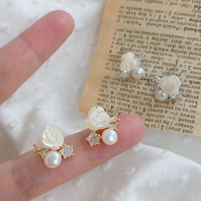 Camellia Pearl Earrings Natural Temperament Girl Fashion Niche Literary Style Earrings