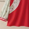 ZANZEA Women Casual Splice 3/4 Sleeve Stand Collar Loose Blouse