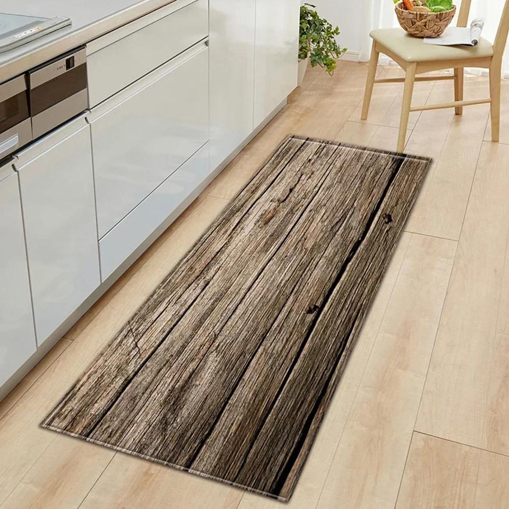 Wood Pattern Anti-Slip Kitchen Mat Absorbent Floor Rug for Bedroom Living Room Hallway Balcony Entrance Doormat