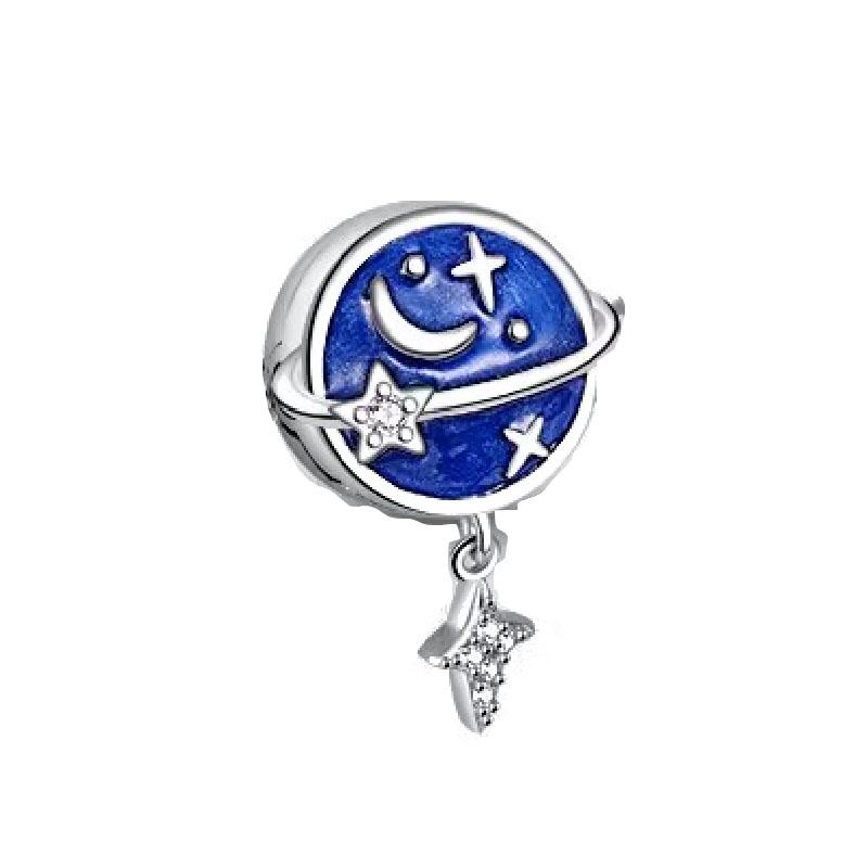 New 2024 925 Sterling Silver Plated Blue Pave Series Star Owl Butterfly Moon Pendant Diy Jewelry Bead Fit European Bracelet