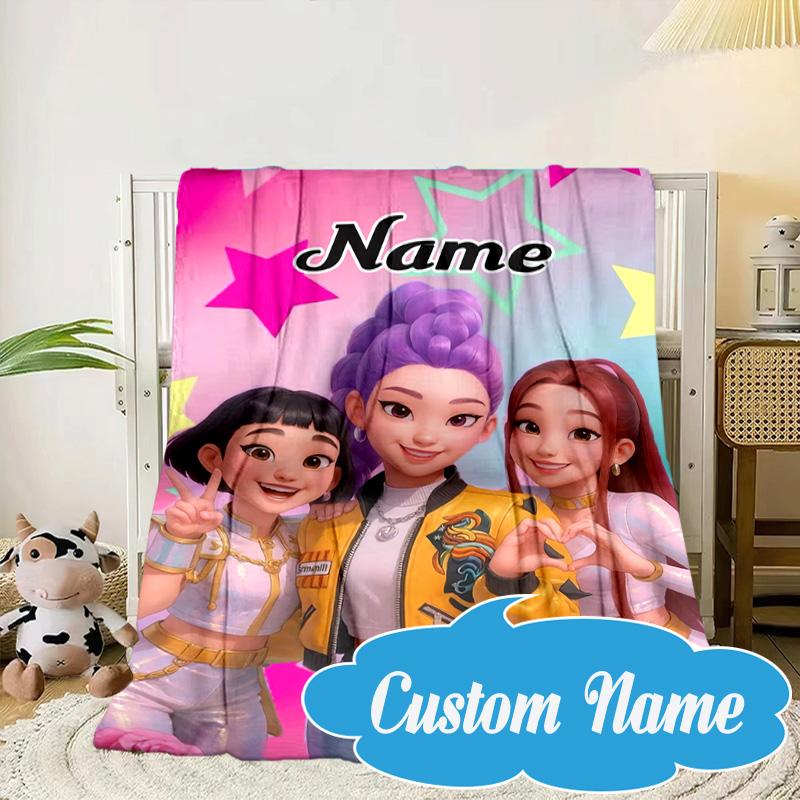 Custom Name KPop Cartoon Blanket bed sofa Blanket Flannel Blanket for Camping, Hiking, Picnic Essentials,gift for Fan family