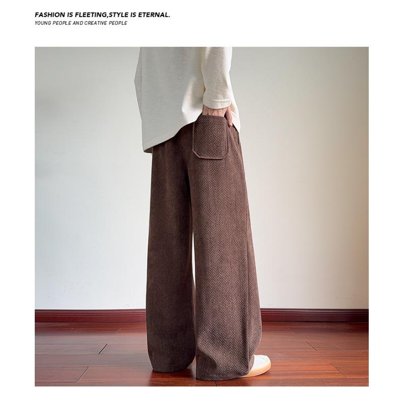 Men Herringbone Jacquard Loose Straight Leg Casual Long Pants