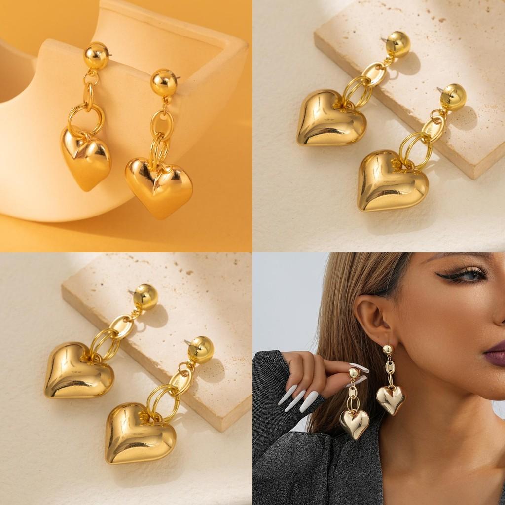 Simple And Stylish Heart Earrings Vintage Geometric Gold Plated Studs For Women 2023