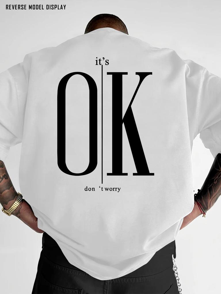 Men's Letter Print T-shirt T-Shirt Pure Cotton and Breathable Oversized Loose Casual Crew Neck Short Sleeve