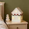 Christmas Mini Village House Figurine LED Lighted Winter Resin Town Cottage Tiny Desktop White House Ornament for Home Shelf Cabinet Table Decor