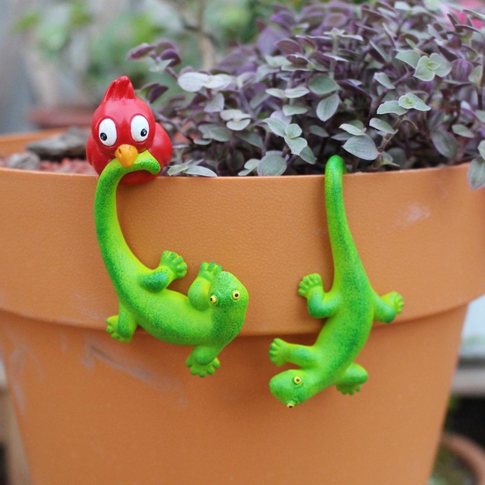 Resin Crafts Lizard Bonsai Pendant Green Animal Statue For Office Outdoor Plant Decor