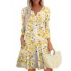 Women's Fashionable V-Neck Button Seven Part Cuff Pocket Floral Dress