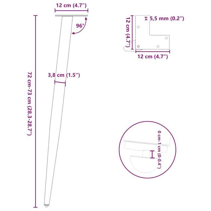 VidaXL Console Table Legs Tapered 4 Pieces White 72-73 Cm Steel 4012517